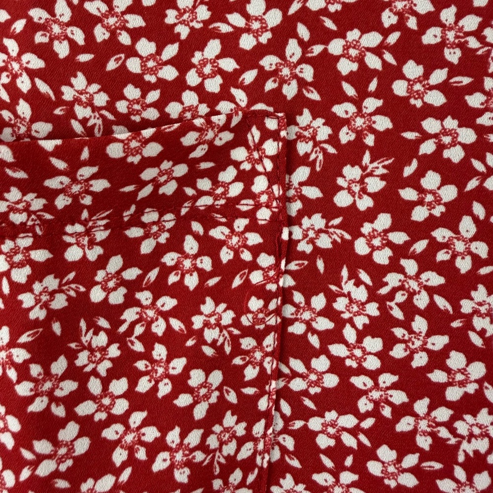 LOFT Sleeveless Blouse Women XXL Red Floral Henley Shell Pocket Top - Picture 6 of 16
